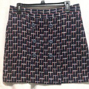Ann Taylor Loft Blue/Red/White tweed skirt with button accents, EUC Size 8